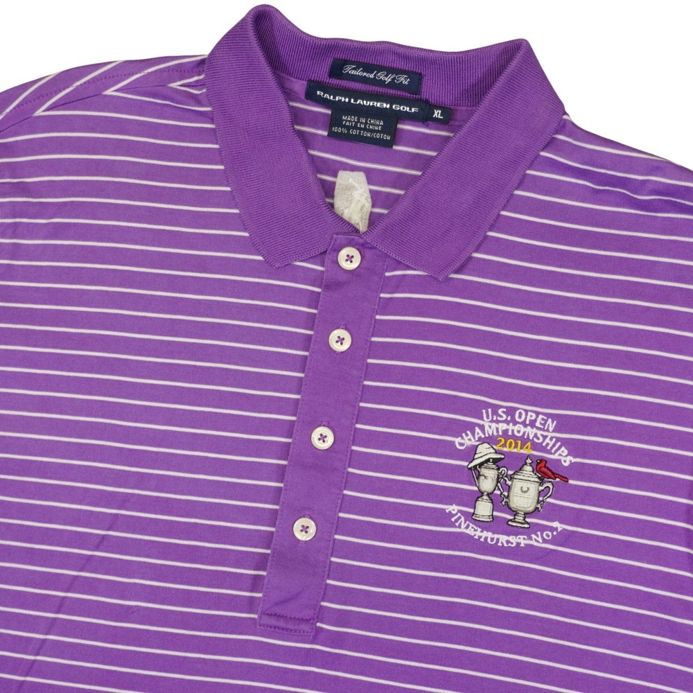 Ralph Lauren Golf Polo Shirt Women XL Purple Striped 2014 US Open Pinehurst
